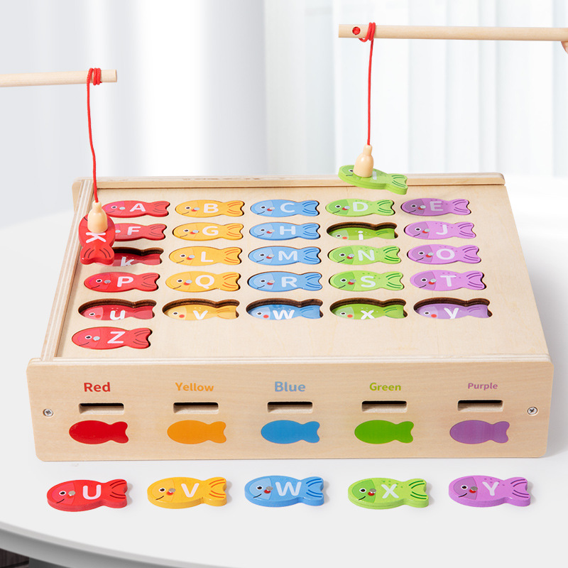 Juego de pesca magnética de madera transfronteriza Educación temprana para niños Tablero de emparejamiento alfanumérico Juguetes educativos Juguetes educativos