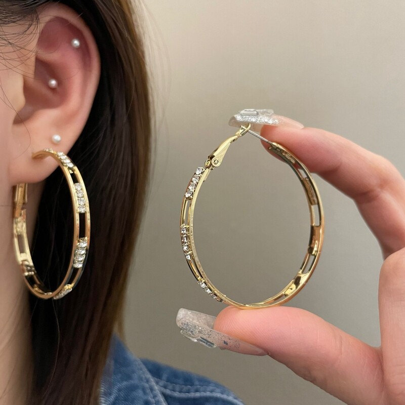 Orecchini a cerchio grandi in stile europeo-americano per donna, in argento S925 con diamanti, orecchini unici e alla moda._voghion.com