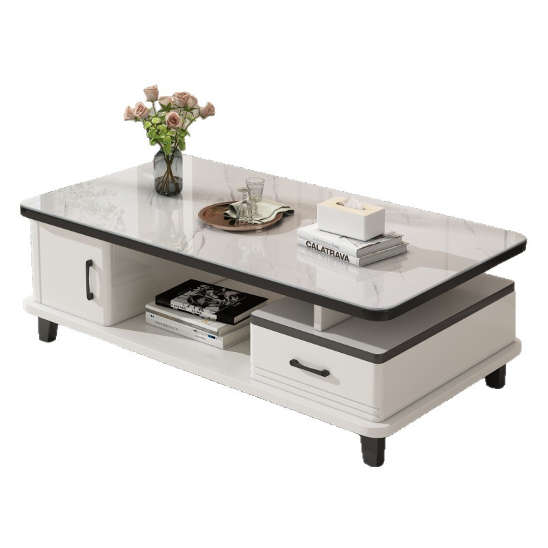 Mesa de té sala de estar doméstica pequeña mesa de sofá de estilo de familia de lujo ligero alta sensación de mesa de té pequeña mesa de té almacenamiento de almacenamiento en una mesa de té