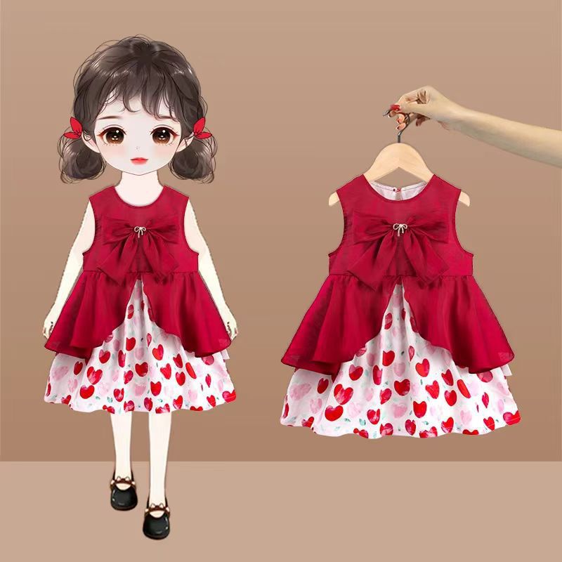 女の子ドレスサマードレス 2025 新しいスタイルベビーガールベストドレス子供の赤いお祝い 1 歳のドレス