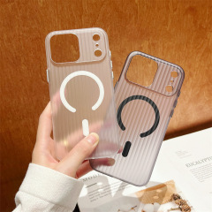 Iphone16 promax段ボール格子紋携帯ケース氷霧磁気吸引リンゴ15研磨砂pc保護カバーを適用する