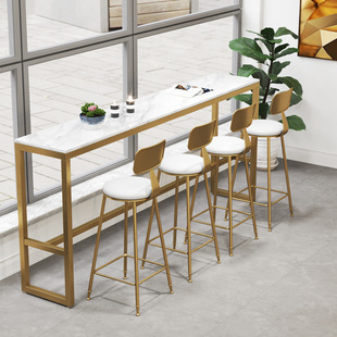 Nordic Simple Bar Table Golden Iron Bar Chair ins Home Marble High Table and Chair Set for Milk Tea Shop