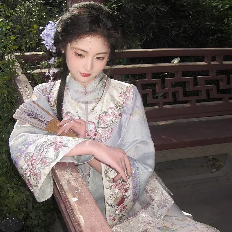 Оригинальный чонсам с принтом «Фиолетовый воздушный змей» в стиле Новой Китайской Республики с вышитой рубашкой с круглым вырезом и элегантным костюмом в китайском стиле
