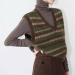 复古条纹v领坎肩毛衣针织马甲女秋冬2025新款小个子叠穿毛衣背心