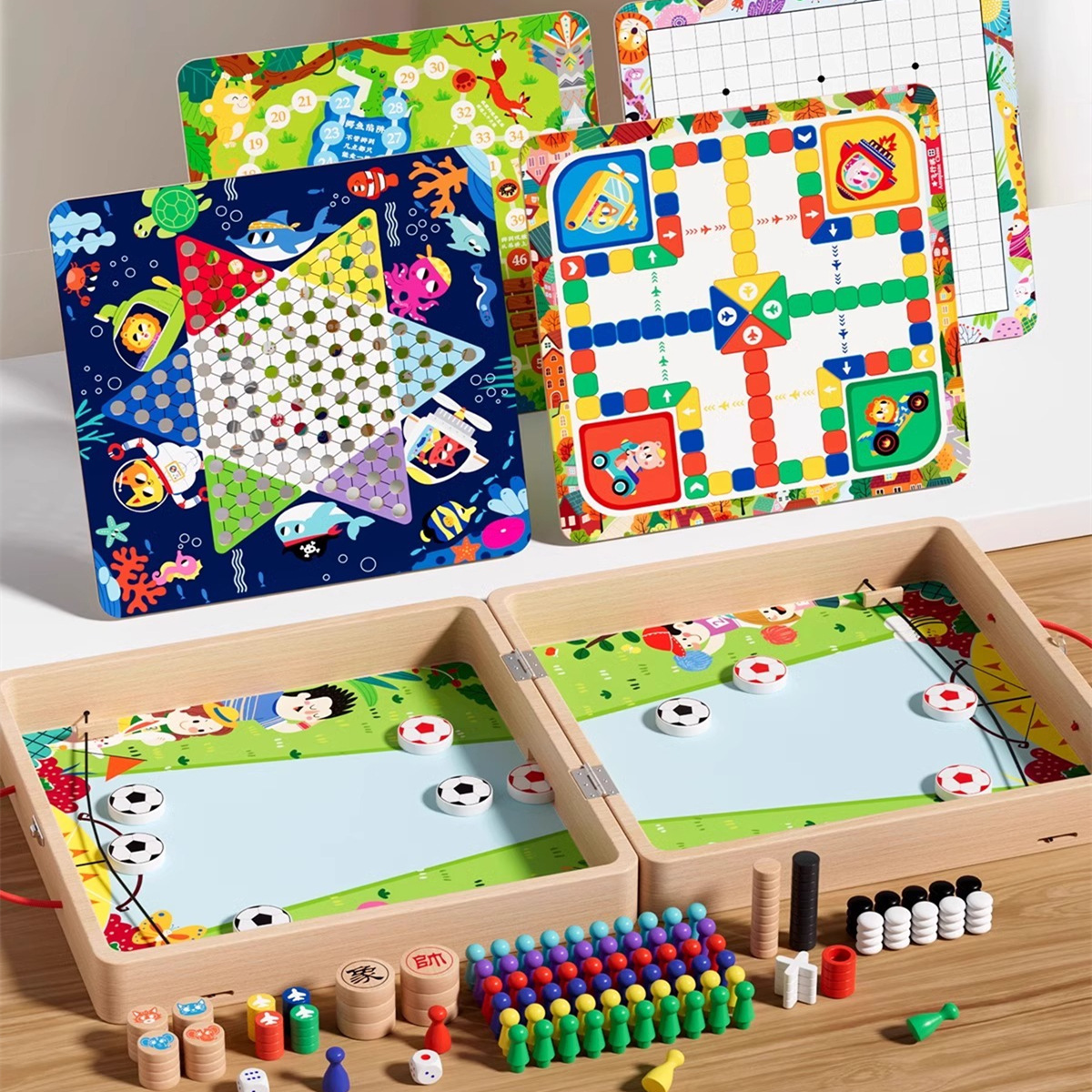 Juego de tablero de ajedrez multifuncional, ajedrez volador, rompecabezas para niños, damas de escuela primaria, ajedrez, ajedrez como ajedrez, juguetes todo en uno