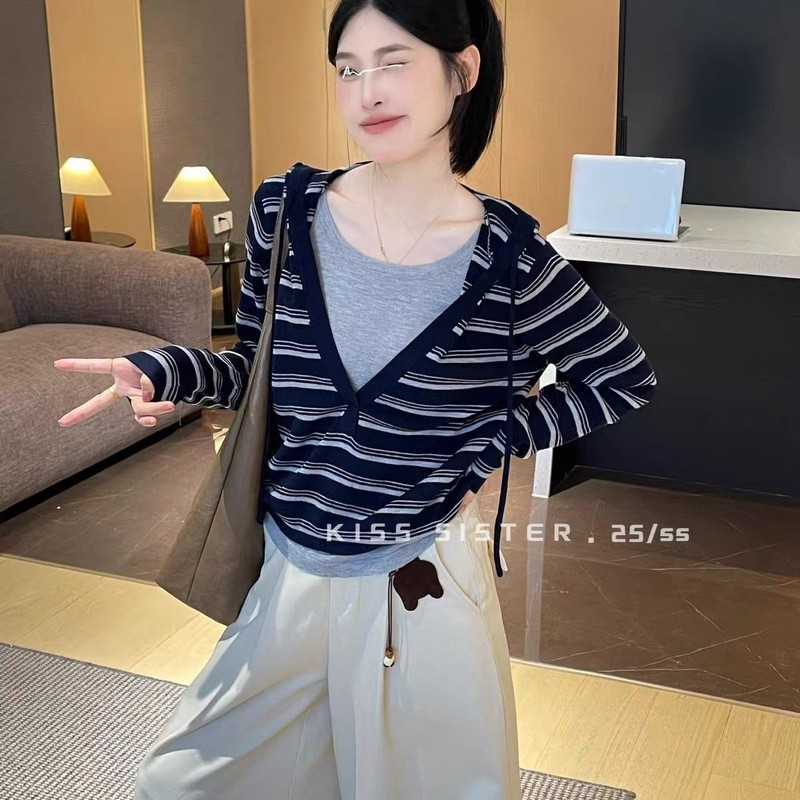T8119撞色拼接条纹毛衣长57-仅供货经销商不退换|undefined