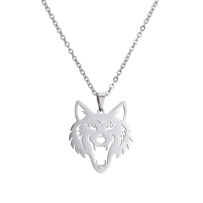 Creative Wolf Head Pendant Necklace In Stainless Steel For Men_voghion.com
