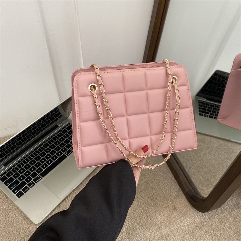 2023 nuevo estilo de cadena a cuadros bolsa de las mujeres pequeño rombo bordado hilo a cuadros bolsa de hombro de moda retro con textura bolsa de mensajero