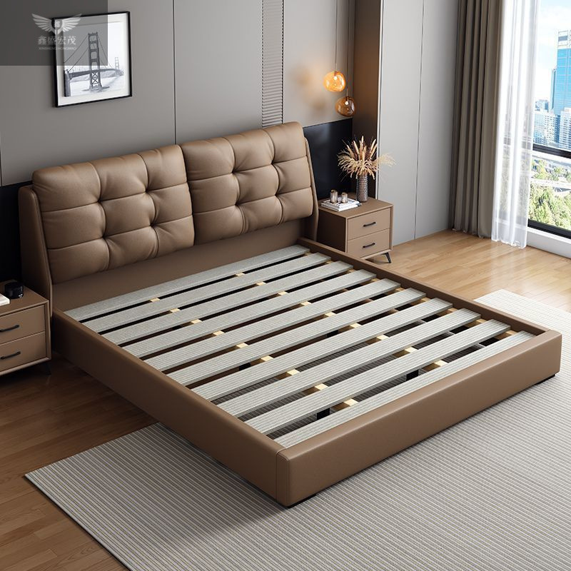 Dormitorio de lujo ligero de cuero Dormitorio principal simple moderno Cama de boda doble de 1,8 m Cama de cuero de nube de almacenamiento de cajón de 1,5 m