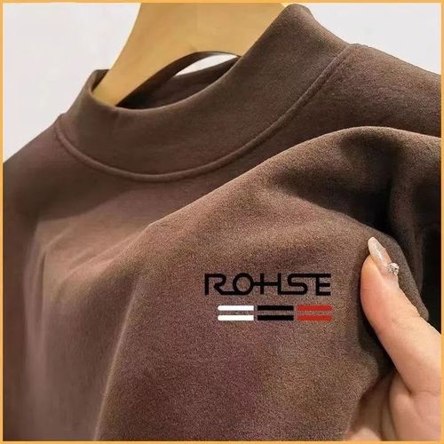 Men's Double-Faced Fleece High-Neck T-Shirt, Men's Clothing, Deerskin Long-Sleeve T-Shirt, Autumn/Winter Thickened Warm Innerwear