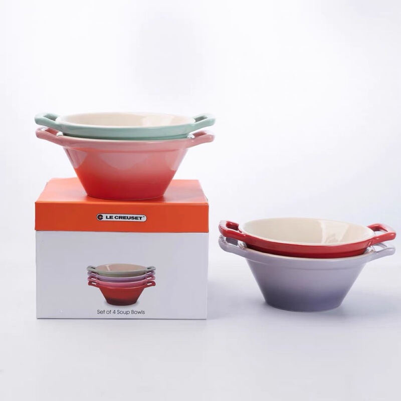 Foreign Trade Double-Handle Ceramic Bowl Set for Home Use, Noodle Bowl, Tableware, Anti-Scald Soup Bowl, White Porcelain Foreign Trade Double-Handle Ceramic Bowl Set for Home Use, Noodle Bowl, Tableware, Anti-Scald Soup Bowl, White Porcelain