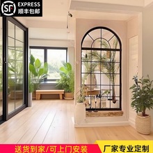 法式屏风隔断复古不锈钢铁艺拱形窗户创意拱门入户玄关遮挡装饰x^