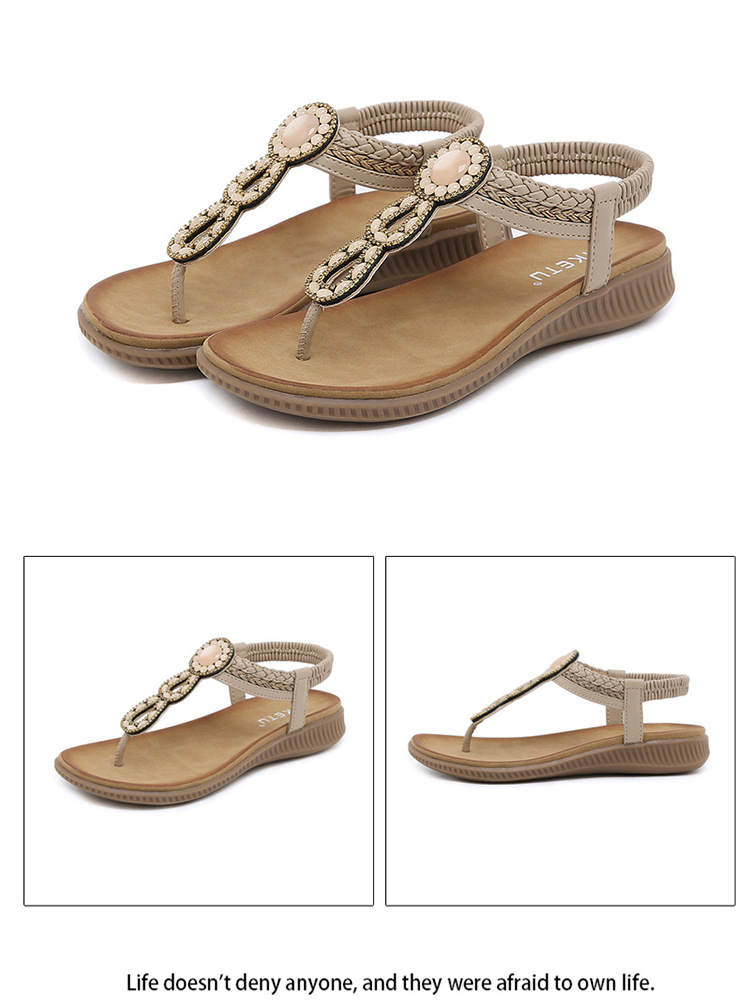Women's Casual Solid Color Rhinestone T-Strap Beach Sandals display picture 12