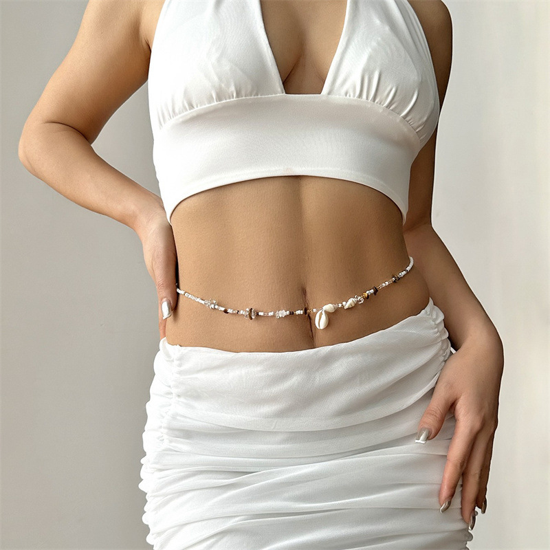 Cadena de cintura con cuentas de conchas para la moda de verano, cadena corporal multicapa bohemia versátil hecha a mano para mujeres al por mayor_voghion.com