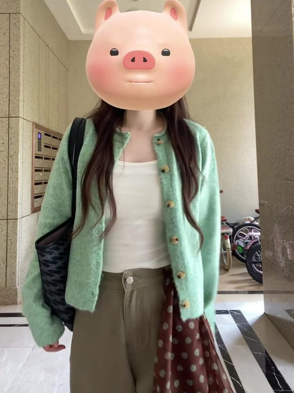 2025新款早秋季绿色软糯针织衫上衣女韩系宽松慵懒风毛衣开衫外套|undefined