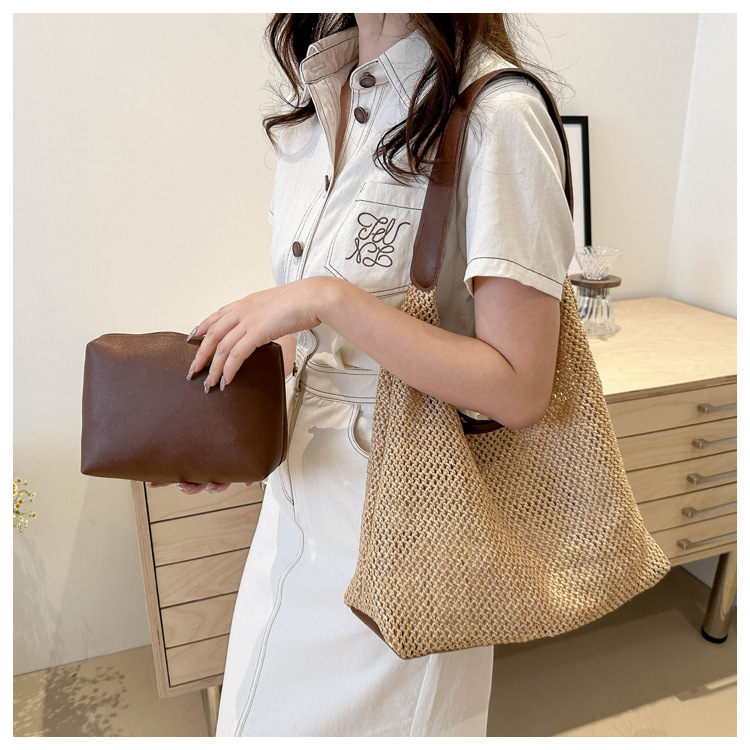 2025 Summer New Trendy and Fashionable Straw Woven Bag for Women's Leisure, Large Capacity Shoulder Bag, Stylish Tote Bag