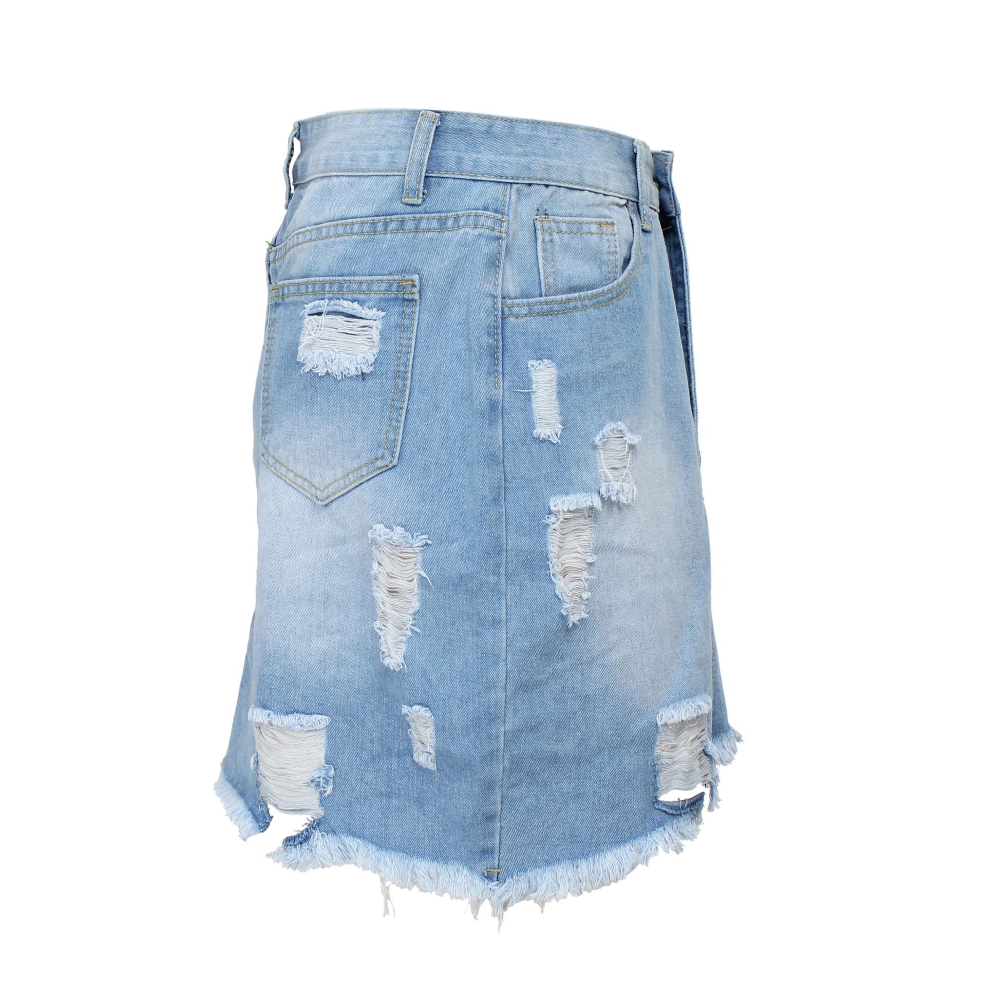 Sexy Wild Hand-Frayed Raw Edge High Waist Irregular Denim Skirt NSSF64723