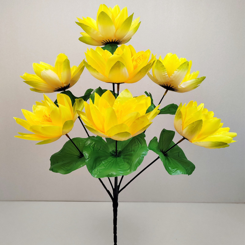 ✅7头把花睡莲假花装饰客厅绢花佛前供花供佛莲花摆件厂家直