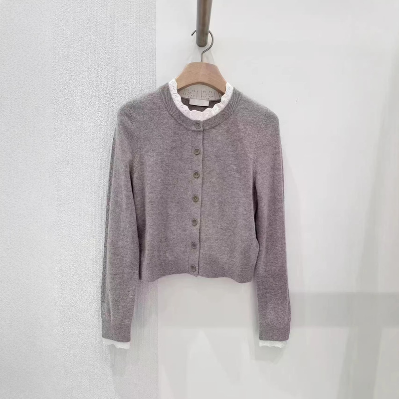 High-Quality S 2025 Autumn and Winter New Women's Clothing Knitted Wave-Edge Patchwork Round-Neck Cashmere Wool Knit Cardigan High-Quality S 2025 Autumn and Winter New Women's Clothing Knitted Wave-Edge Patchwork Round-Neck Cashmere Wool Knit Cardigan