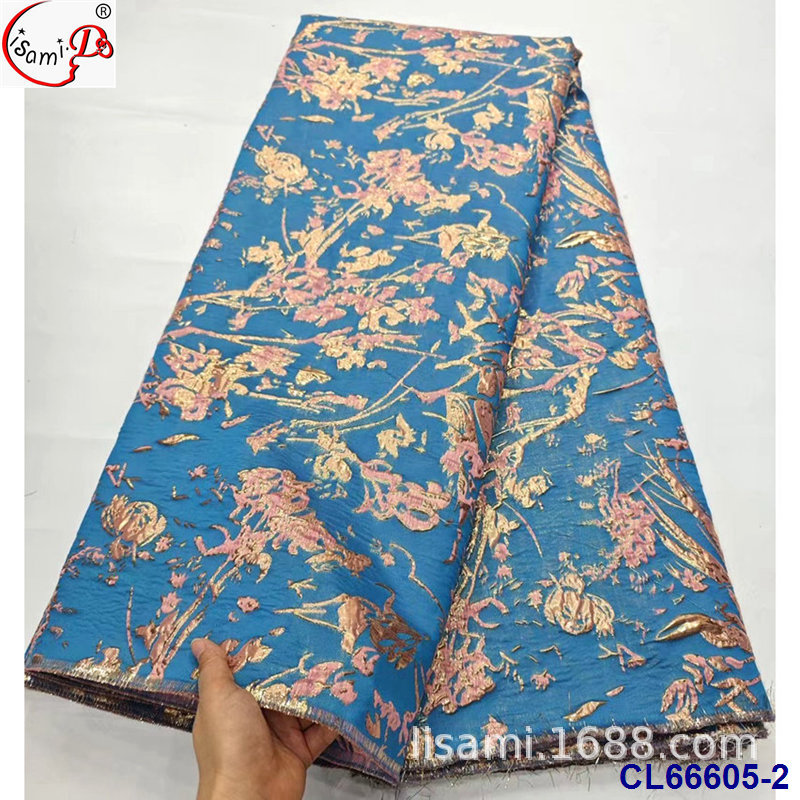 金银线双面刺绣古风提花织锦缎布料 African Brocade Lace Fabric