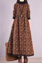 加绒连衣裙2025新款复古文艺收腰显瘦加厚碎花棉麻打底字裙冬女