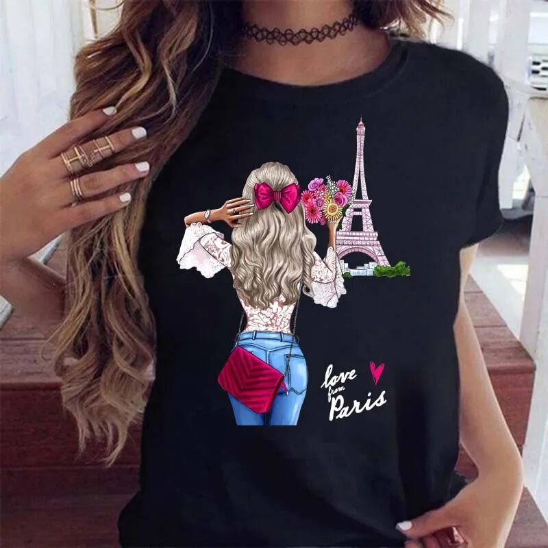 Women's T-Shirt Fashion Casual Women's Printed Shirt Loose Women's O-Neck Top Harajuku 90S Girls Kawaii