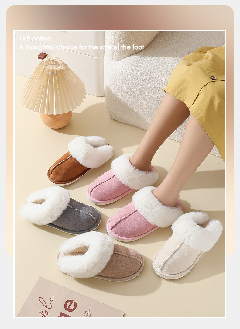Winter suede fur mouth cotton slippers men home indoor thick sole anti-slip protection Slipper warmer_voghion.com