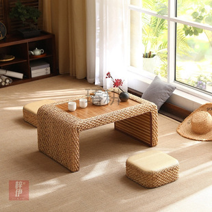 C spring 1 rattan tatami tea table handmade small tea table bay window balcony floor small low table homestay simple