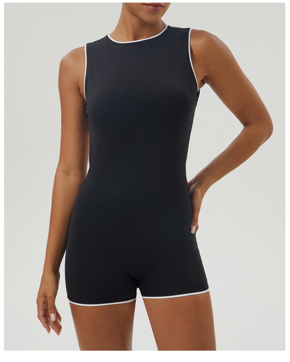 Color Matching Backless Sports One Piece Short Belt Chest Pad Skinny Hip Raise Yoga Clothes Sleeveless Leotard Women