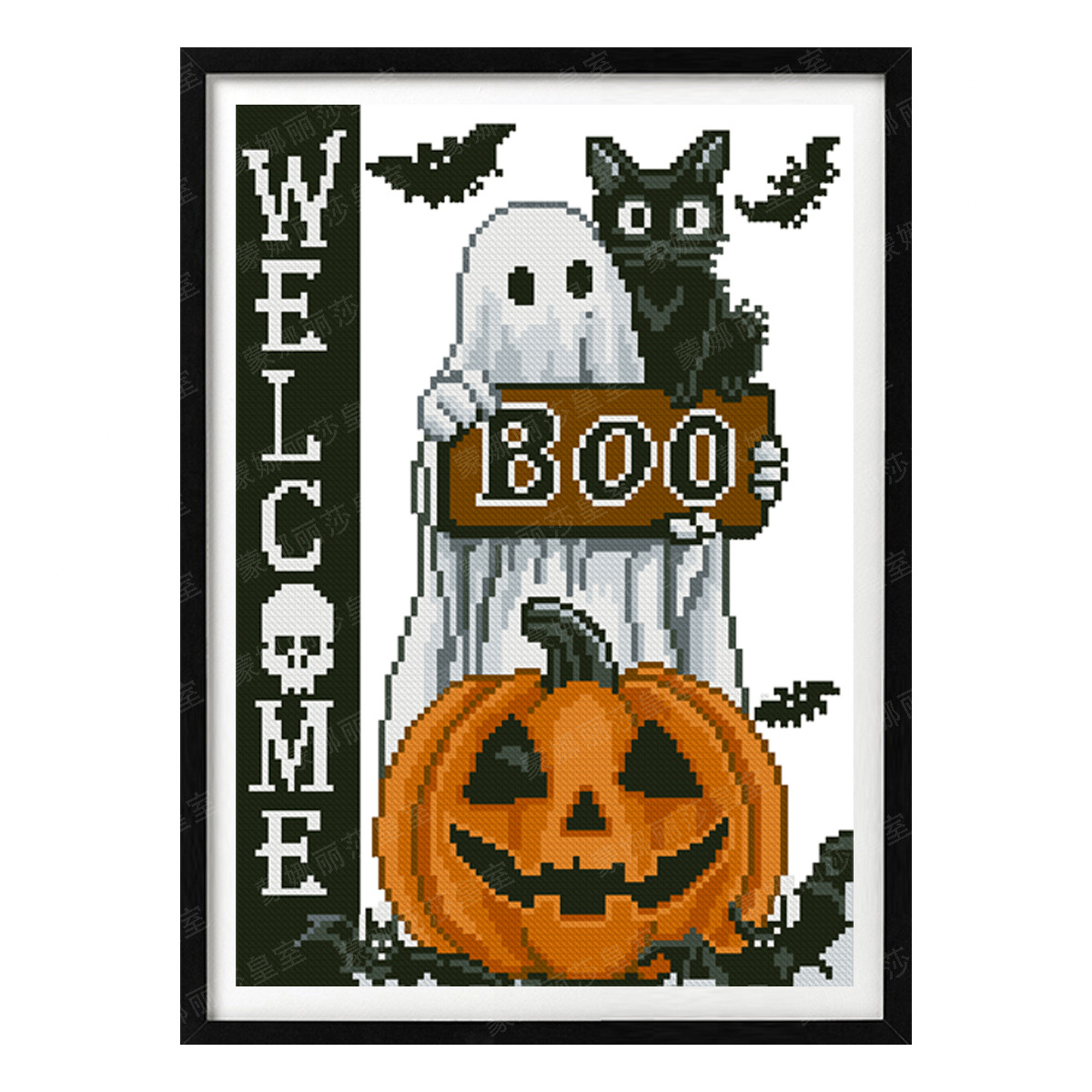 Cross-border Halloween Halloween calabaza fantasma gato negro simple novato conjunto de bordado de cruz image 5