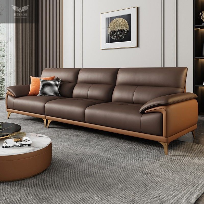 Nuevo sofá de cuero completo sala de estar simple y lujoso moderno de cuero de vaca línea recta de estilo de casa pequeña minimalista italiana