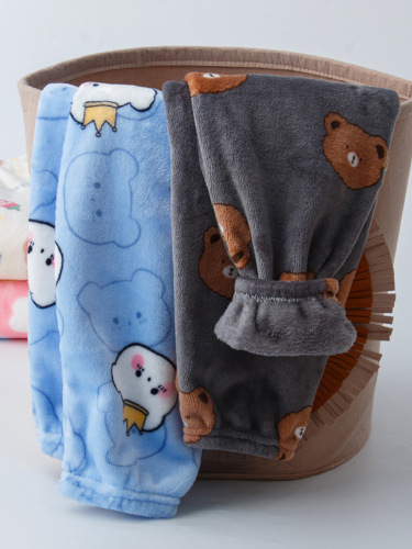 Children's Thick Sleep Pants Coral Fleece for Autumn and Winter, Loose Home Pants for Boys, Warm Baby Pants, Plush Long Pants for Girls