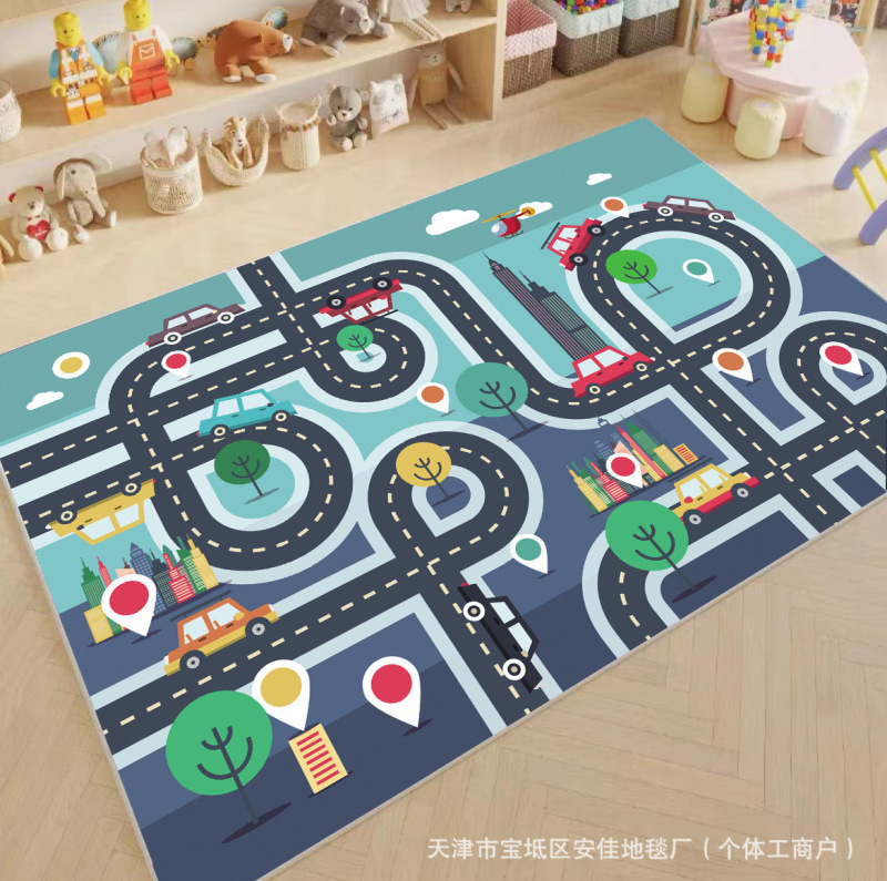 クロスボーダー子供用カーペットクリスタルベルベット駐車場クライミングマットゲーム交通道路フロアマット早期教育幼稚園カーペット|undefined