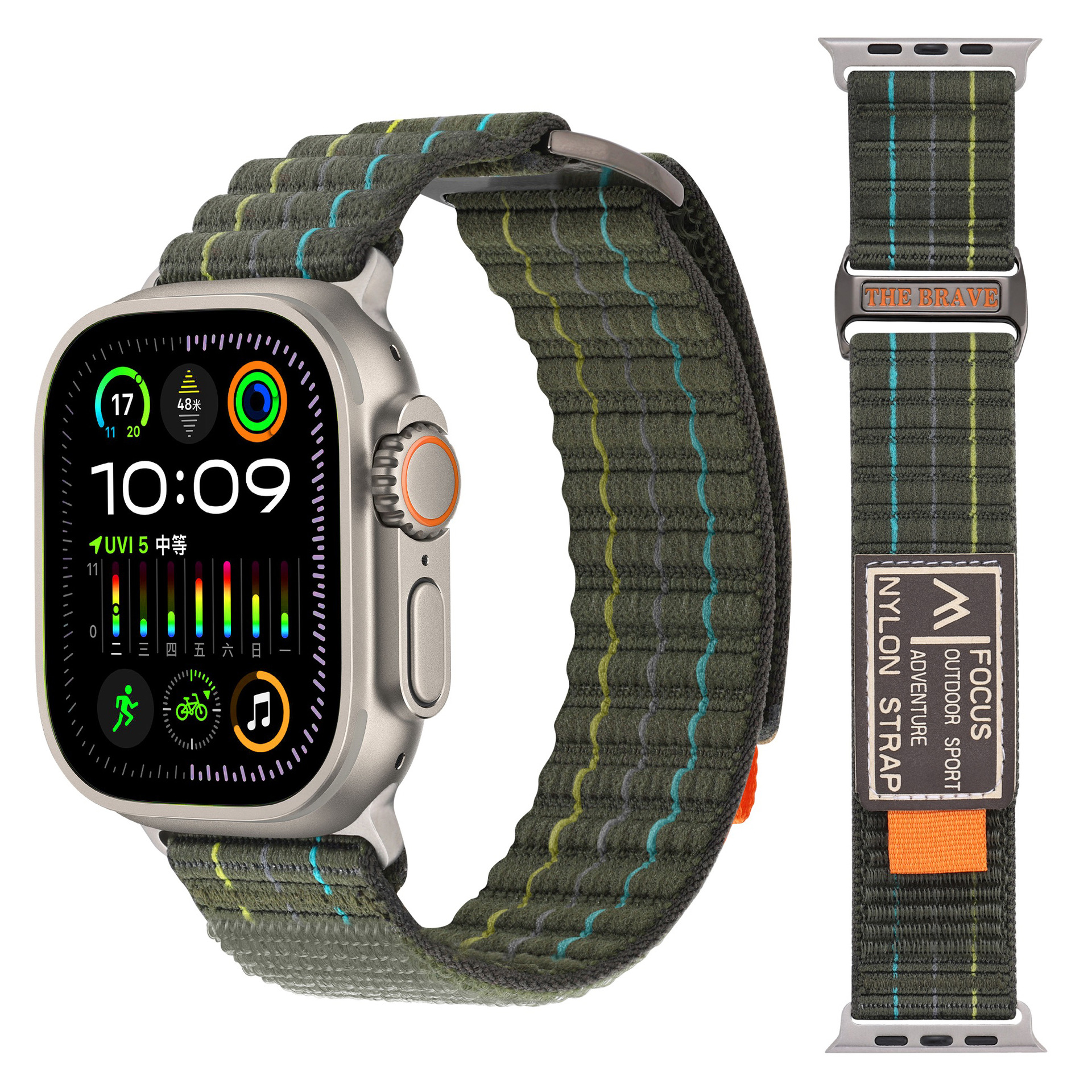 Suitable for apple watch3456789, double-section leather-coated nylon loop strap, Apple 10 strap undefined