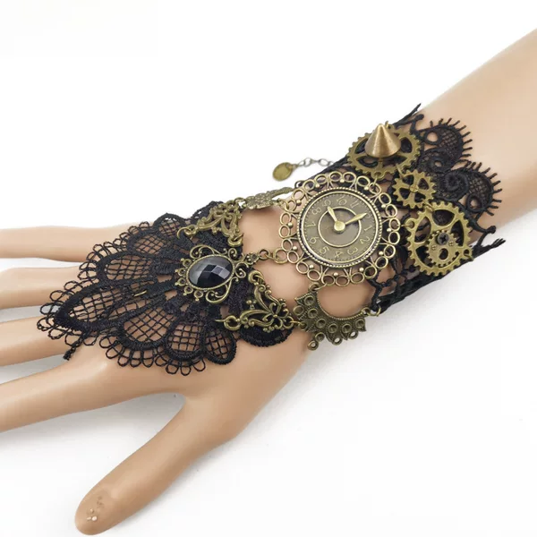 Original Gothic Punk Retro Lace Bracelet Women Gear Clock Steam Engine Bracelet Party Accessories S392