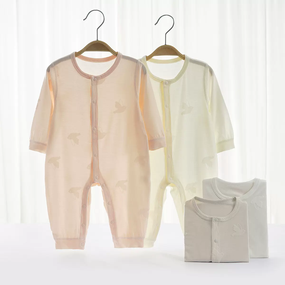 新生儿夏季小鸟长袖哈衣连体衣0-1岁婴儿空调家居服宝宝睡衣爬服