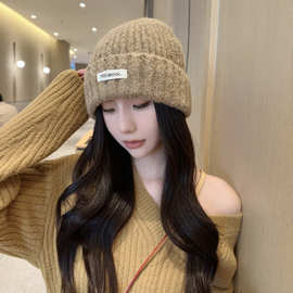 甜美针织帽子女保暖抗寒加厚贴标潮流纯色日系秋冬冷帽毛线帽