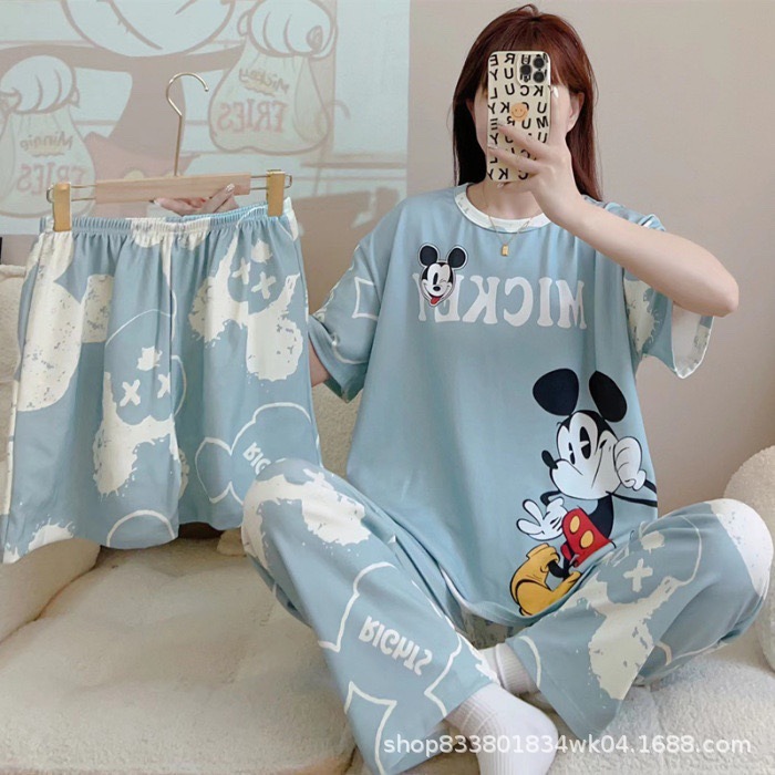 Pijamas transfronterizos de leche de verano pantalones de manga corta tres piezas de dibujos animados lindos ropa de hogar de comercio exterior de labu
