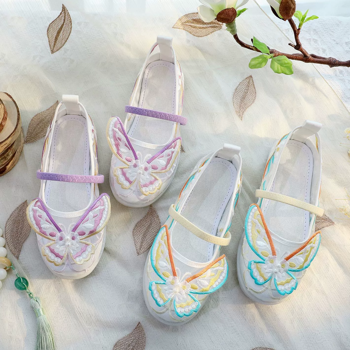 Xuanyu Yi красочная бабочка сетчатая пряжа для девочек Hanfu обувь для лошадей юбка обувь новая китайская противоскользящая обувь для девочек с вышивкой древняя обувь