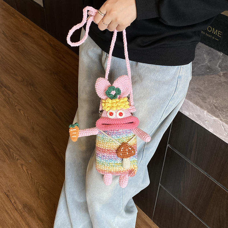 Handmade gancho de lana, bolsas de hombro para niños y niñas feas y lindas, bolsas de conejo para bebés, bolsas de boca grande, bolsas de cambio para niños