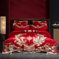 Water Star Home Textiles Хлопковый высококачественный длинный бархатный хлопок свадебный набор из четырех частей, набор из нескольких частей, большая красная вышивка свадебные принадлежности двуспальная кровать