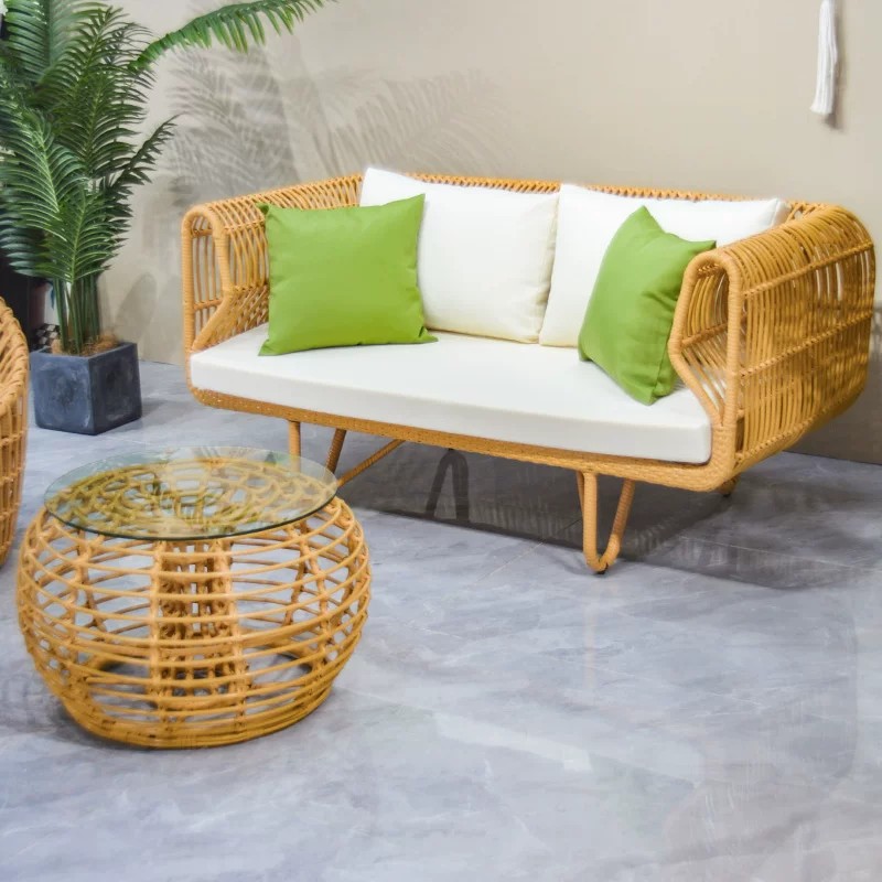 Outdoor sofa made of thick rattan for courtyard relaxation and reading, waterproof and sun-proof, creative single sofa chair set for living room