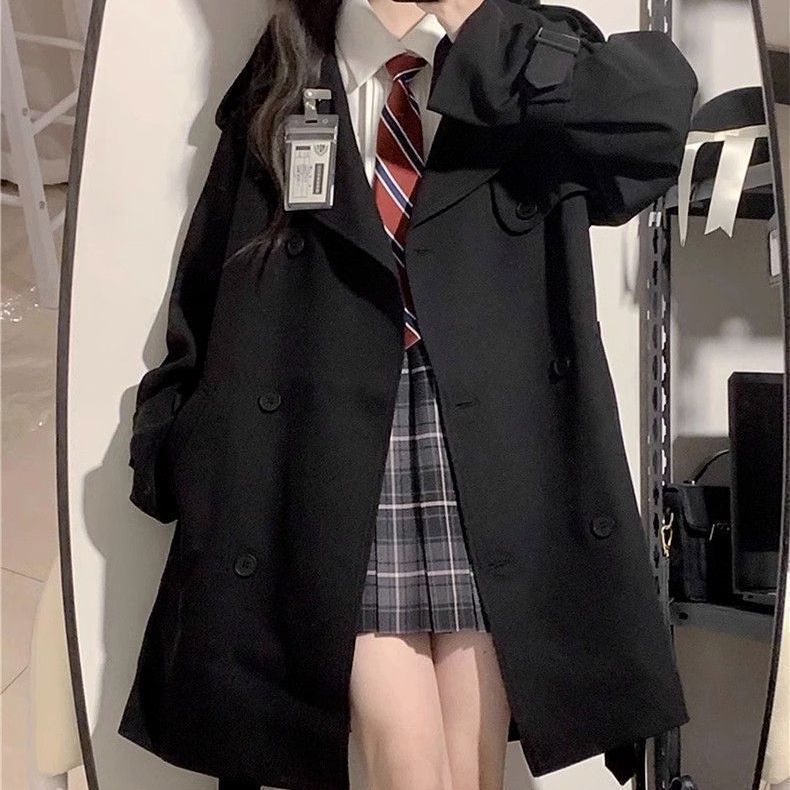 2025今年流行中长款赫本英伦学院风衣外套女春秋季小个子学生大衣|undefined
