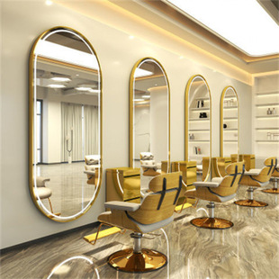 Barber Shop Mirror, Hair Salon Special Hair Salon Internet Celebrity Trendy Style with Light Led Wall-Mounted Mirror European Style Hair Cutting Mirror