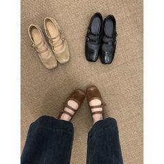 韩版小众设计平底玛丽珍鞋小皮鞋秋冬款法式复古双扣单鞋女鞋子