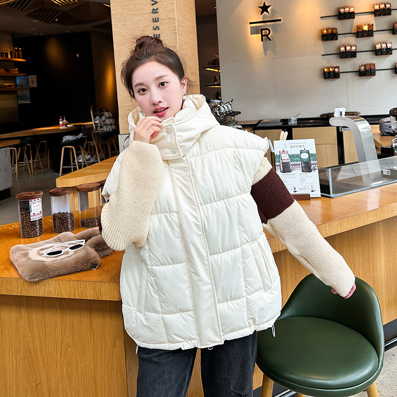 2024 transfronterizo Europa y los Estados Unidos nueva ropa de mujer de color sólido con cremallera bolsillo chaleco de algodón de moda con capuchón temperamento chaqueta de viaje image 6