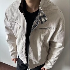 拼接格子重工立领夹克男士春秋季简约潮流高级感帆布休闲外套上衣