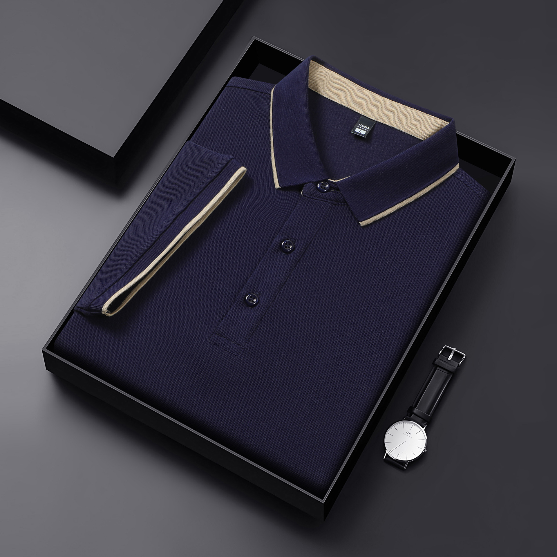 Peso pesado 220g 7A antibacteriano 65 algodón abalorios grandes contrastes de color cuello secundario en vivo camisa POLO caliente camiseta de manga corta