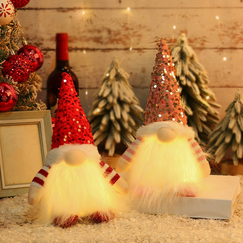 Love in Hong Kong Christmas decoration Christmas sequins with lights Rudolph doll Christmas luminous faceless doll ornaments