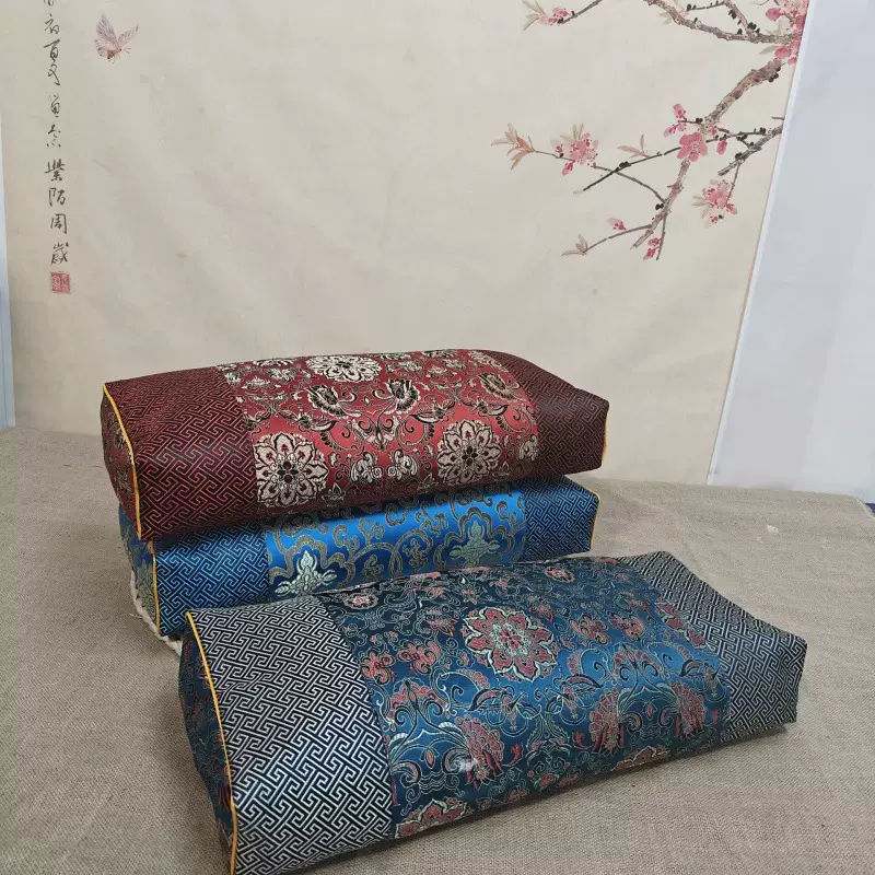 古色古香贡缎长方形枕套方枕锦缎宫廷枕套直播艾草荞麦颈椎枕睡眠